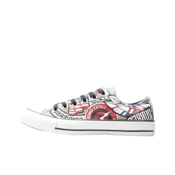Converse Chuck Taylor All Star Anti Slip Wear Resistant Low Top Canvas Shoes Unisex Gray Red