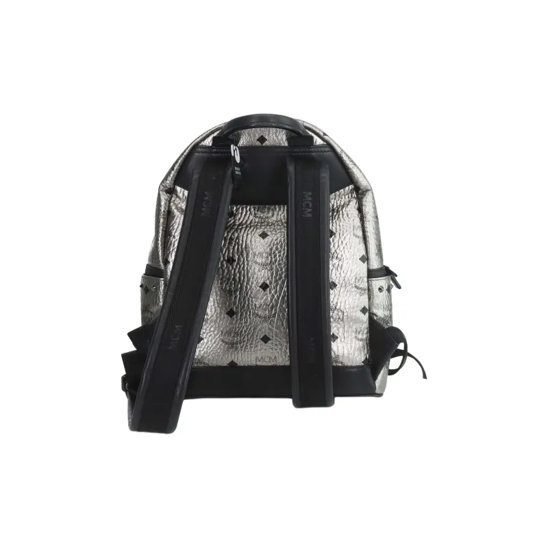 MCM Leather Backpack Women's Silver-2