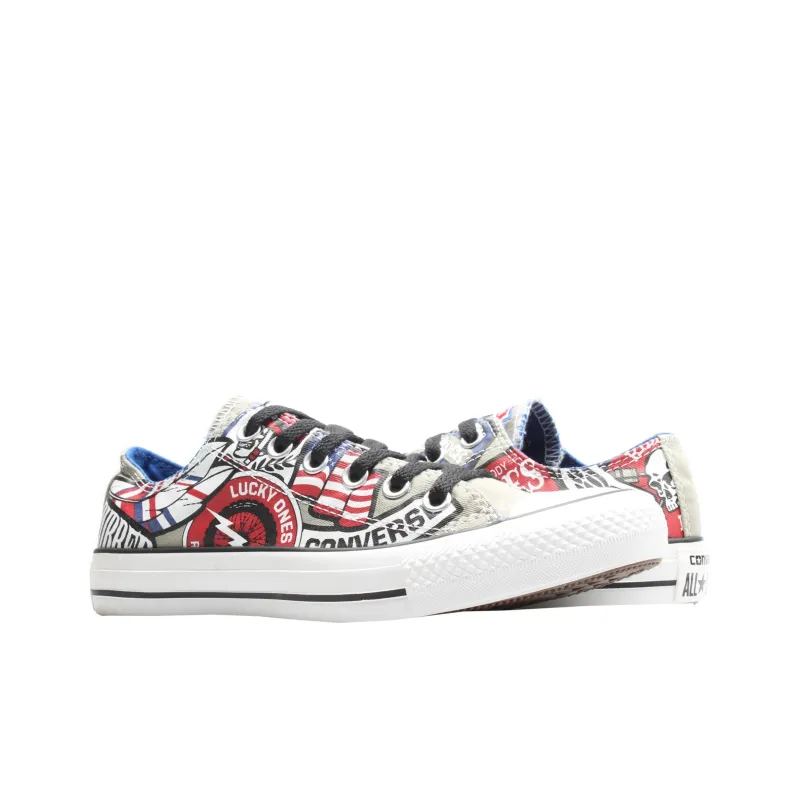 Converse Chuck Taylor All Star Anti Slip Wear Resistant Low Top Canvas Shoes Unisex Gray Red-2