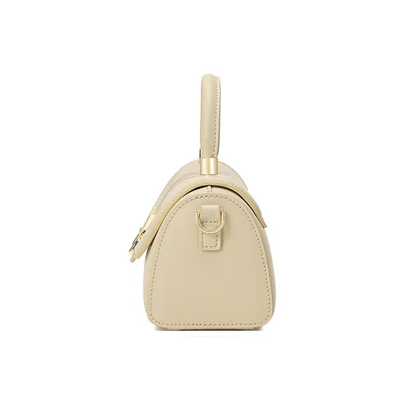 Ancient Yi Xi Cow Leather Niche Vintage Cheongsam Handbag, Shoulder Bag, Crossbody Bag Women's Apricot White-3