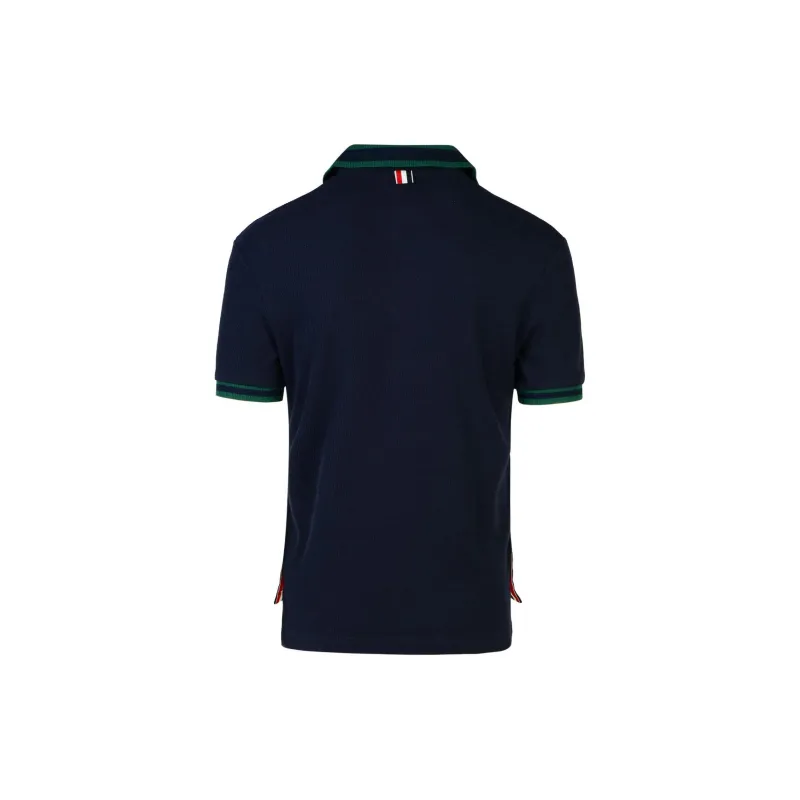THOM BROWNE Pointelle Stripe Detailed Polo Shirt-1