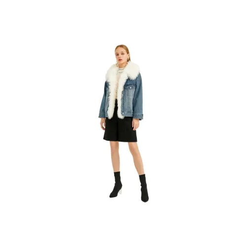 DESIGNICE Denim Jackets Women's Denim Blue