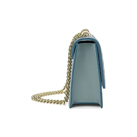 Ancient Yi Xi Cow Leather Niche Embroidery Chain Crossbody Commute Shoulder Bag Women's Turquoise-3