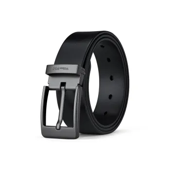 WilliamPOLO Cow Leather Belts Men's Gunmetal Buckle Black Strap 3.8cm Width