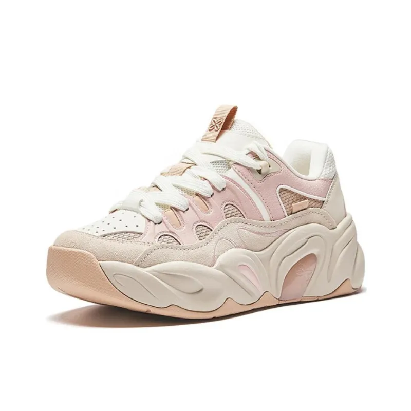 Anta Anti-Slip Wear-Resistant Low-Top Chunky Sneakers Women's White Beige Pink-1