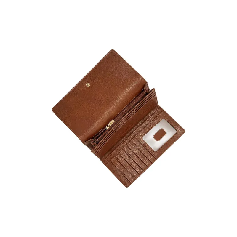 FOSSIL Leather Clutches Wallets Unisex Brown-3