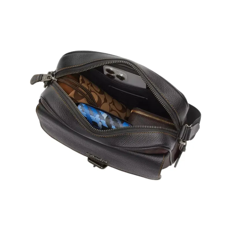 COACH Hudson Leather Crossbody Bag, Shoulder Bag Men's Bronze & Black-3