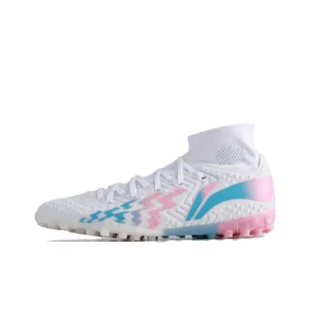 LiNing Shadow 2 TF Rubber Broken Studs Cushioning, Wear Resistant Soccer Shoes Men's White Blue Pink