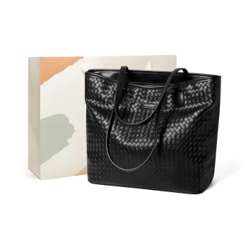 15 MINS Synthetic Leather Shoulder Bag Large Size Women's Midnight Black/Ecru