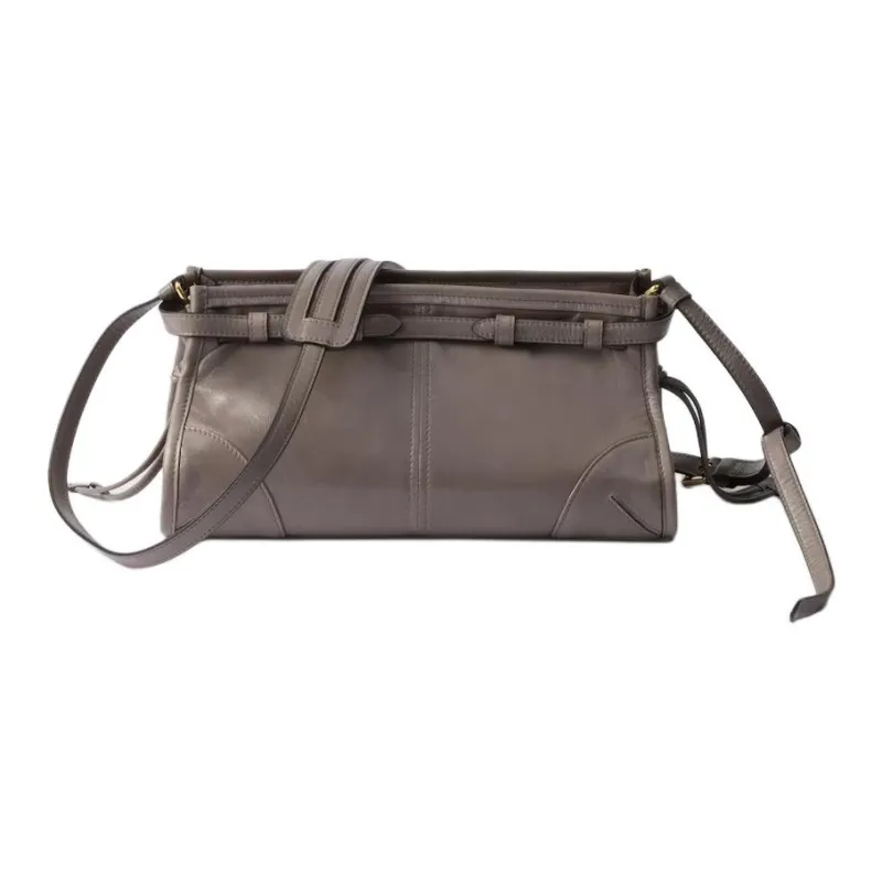 PRADA Leather Handbag, Shoulder Bag Women's Asphalt Gray-3