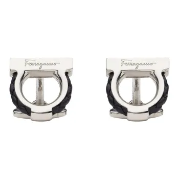 FERRAGAMO Brass Calfskin Cufflinks Men's Silver