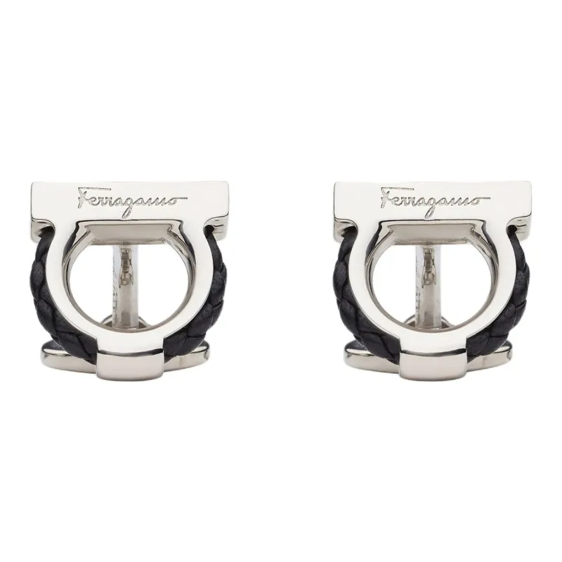FERRAGAMO Brass Calfskin Cufflinks Men's Silver-0