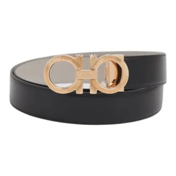 FERRAGAMO Two-Tone Styling Design Leather Belts Men's Black -
