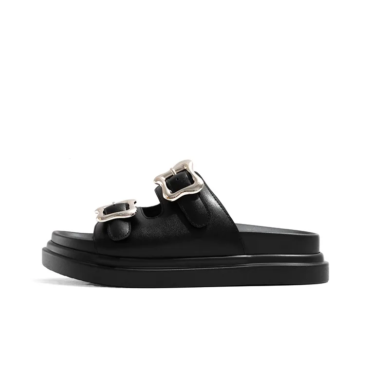 Old Meow Rubber Sole Slip Resistant Quick Dry Slide Slippers Women's Black-0