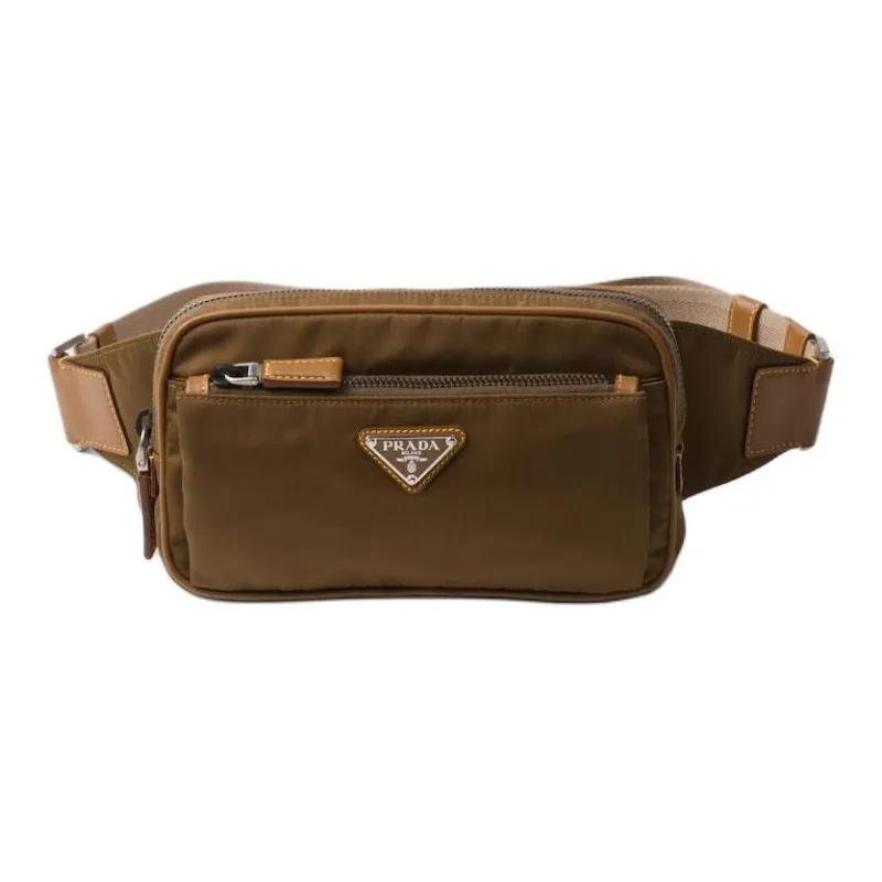 PRADA Recycled Nylon With Patchwork Leather Crossbody Fanny Pack Men's Brown-0