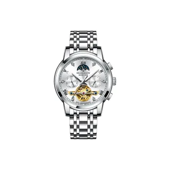 GUANQIN GJ16352 Mechanical Movement Stainless Steel Watchband Watch Men's Watches Silver Dial