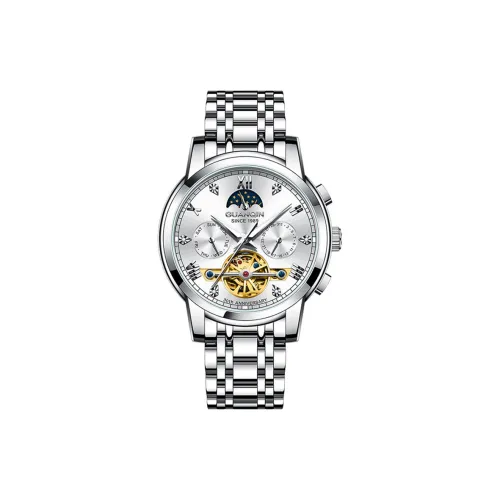 GUANQIN GJ16352 Mechanical Movement Stainless Steel Watchband Watch Men's Watches Silver Dial