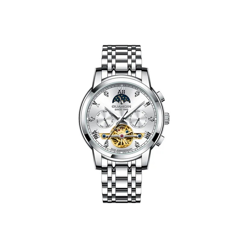 GUANQIN GJ16352 Mechanical Movement Stainless Steel Watchband Watch Men's Watches Silver Dial-0