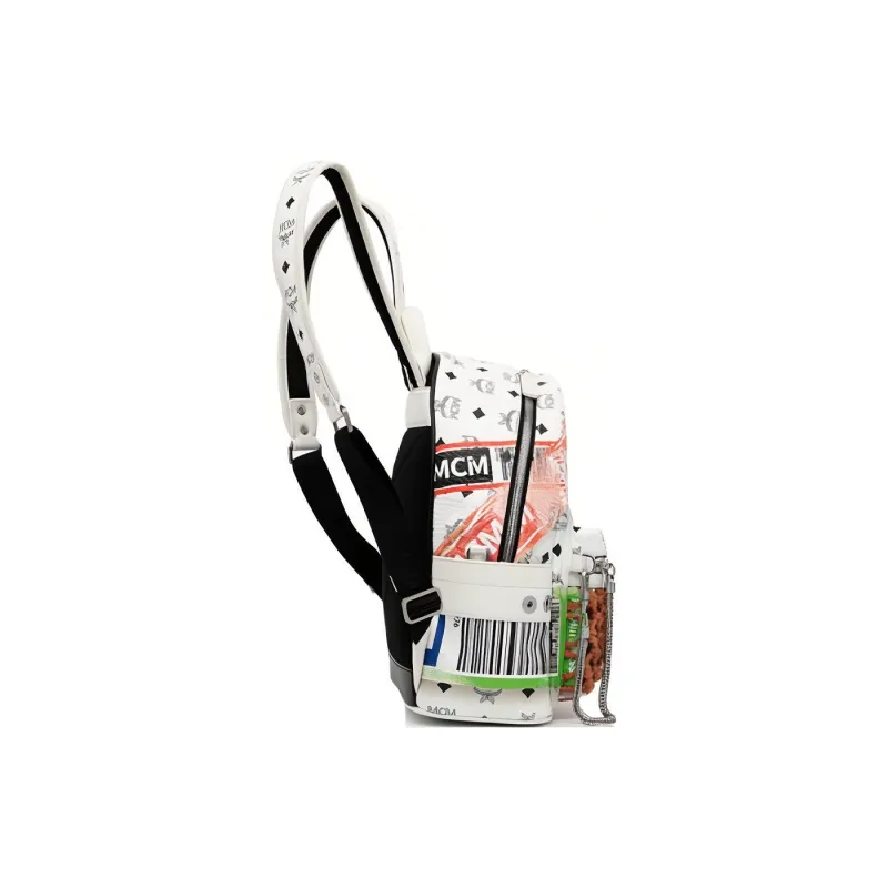 MCM Canvas Backpack Unisex Silver-2