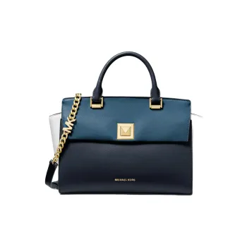 MICHAEL KORS Sylvia Leather Crossbody One Shoulder Handbag Medium Size Women's Marine Blue & Black