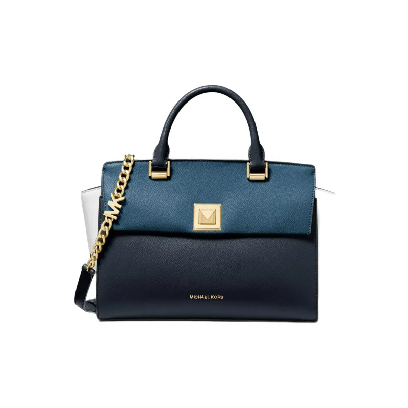 MICHAEL KORS Sylvia Leather Crossbody One Shoulder Handbag Medium Size Women's Marine Blue & Black-0