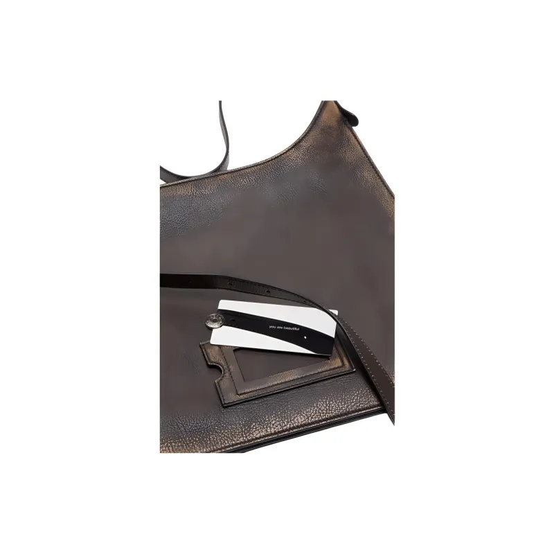 Acne Studios Platt Series Calfskin Handbag, Shoulder Bag Women's Dark Brown & Beige-4