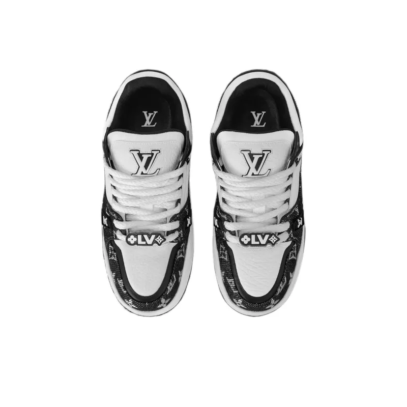 LOUIS VUITTON Trainer Maxi Wear Resistant Low Top Skateboard Shoes Unisex Black White-4