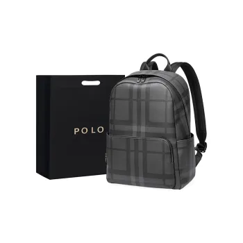 POLO PVC Synthetic Leather Backpack Large Size Men's Plaid Black