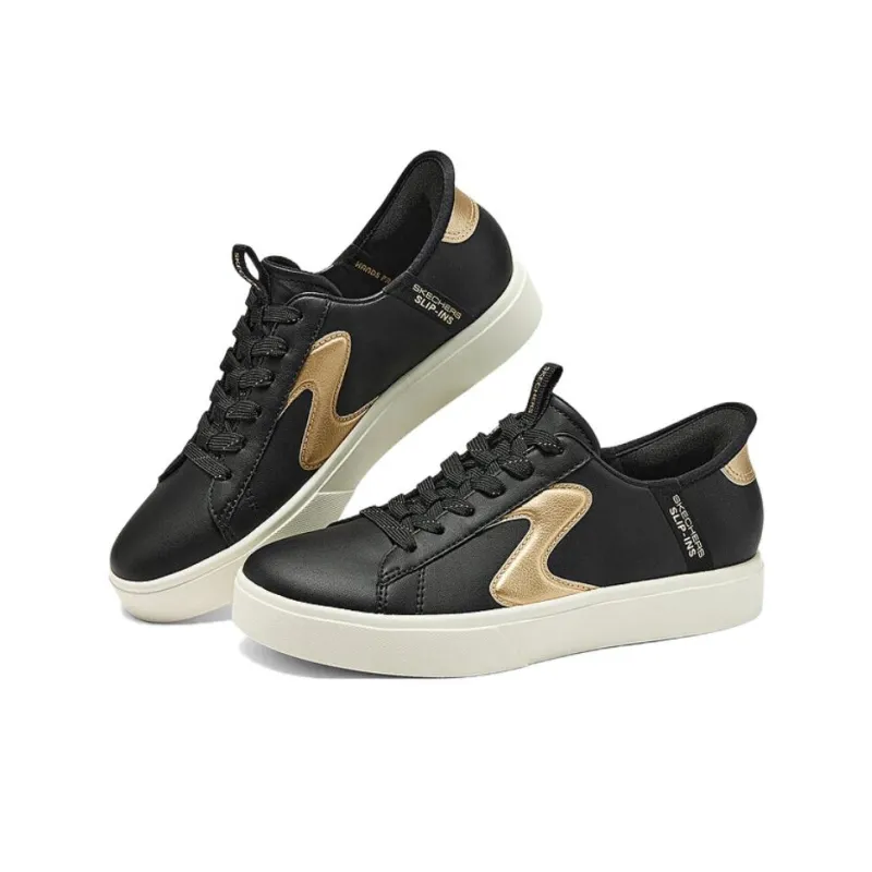 Skechers Court Classics Slip Resistant And Breathable Low Top Skateboard Shoes Women's Black Gold-3