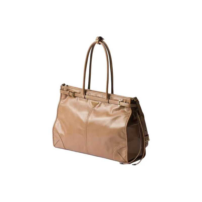 PRADA Soft Leather Shoulder Bag Crossbody Bag Handbag Large Size Women's Cameo Brown-1