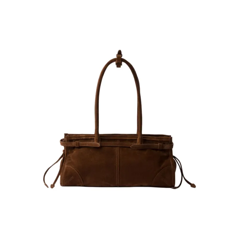 PRADA Suede One Shoulder Handbag Medium Size Women's Cocoa Brown-2