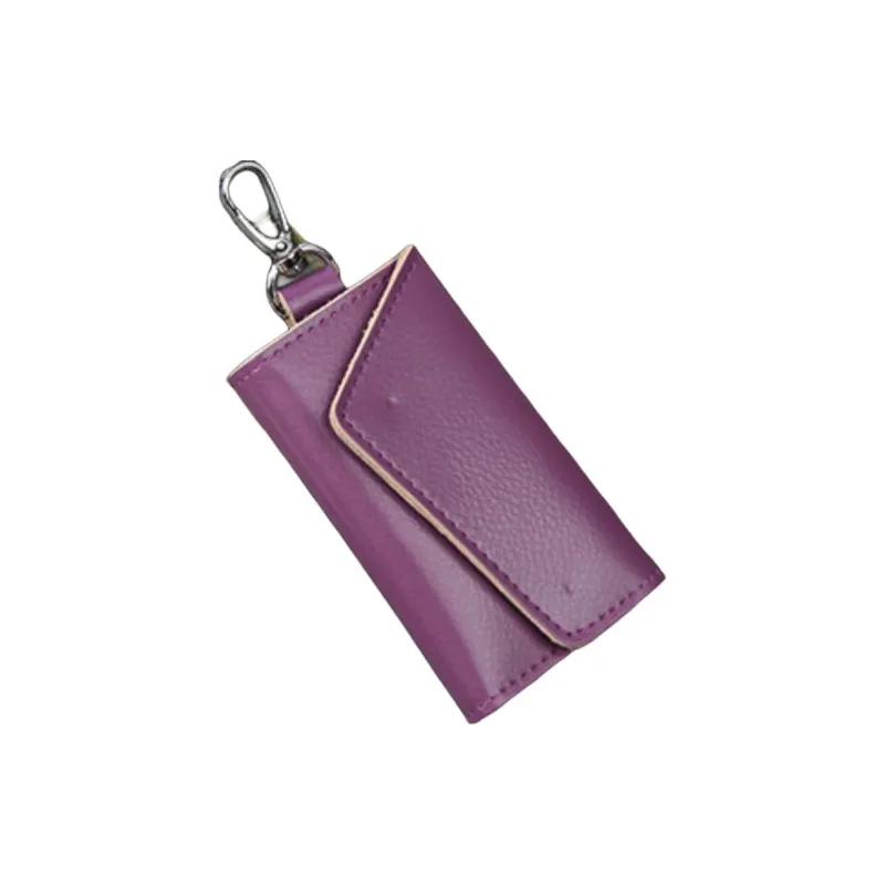 OUZIHUANG Cow Leather Key Pouch Mini Unisex Black/Purple/Red/Caramel-4