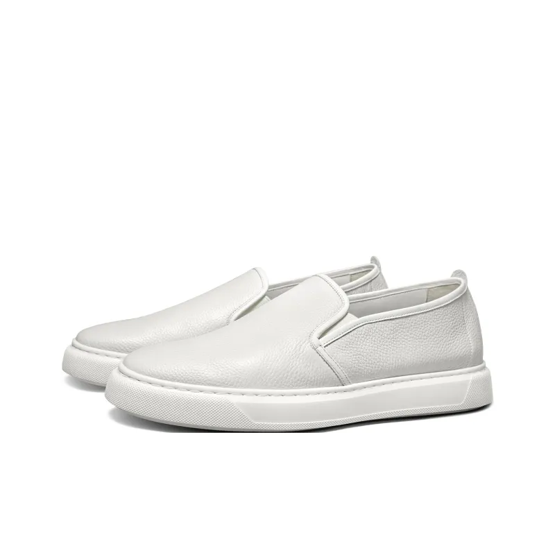 THOM WILLS Minimalist Style Versatile Slip on White Sneakers Casual Skateboard Shoes Men's-1