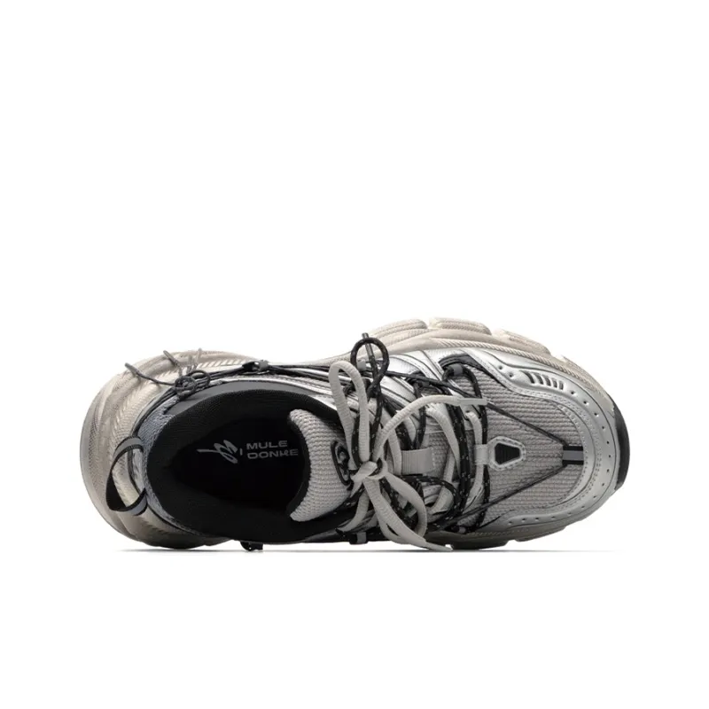 Mule Donkey Cushioned Wear Resistant Breathable Low Top Chunky Sneakers Unisex Silver-5