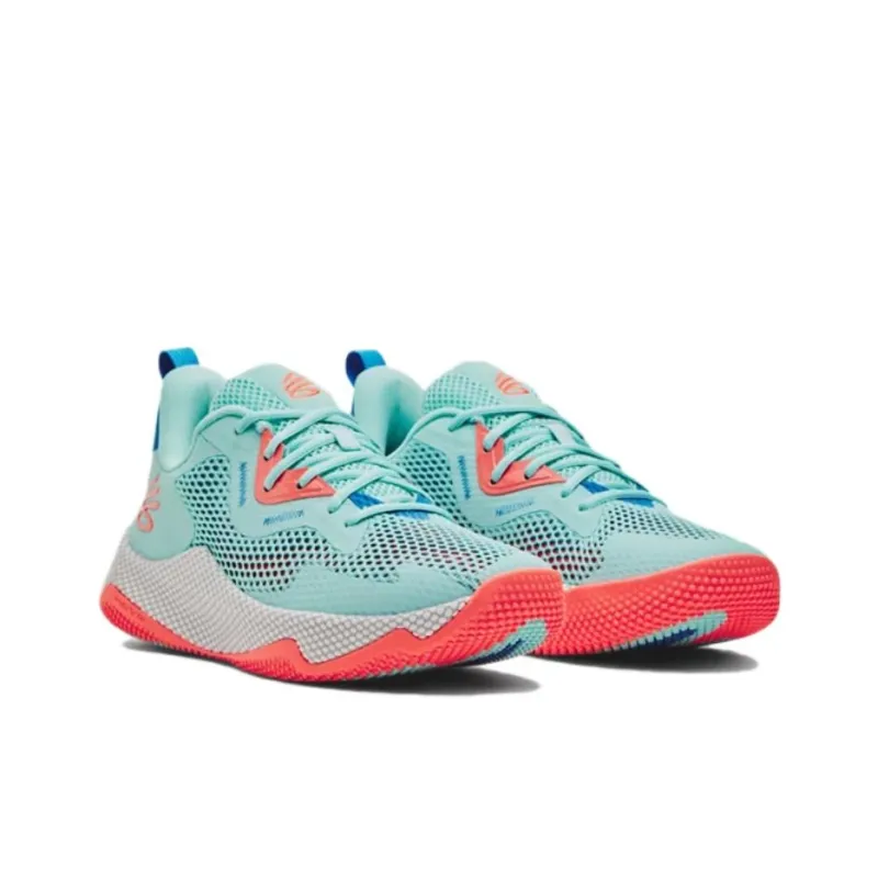 Under Armour Hovr Splash 3 Slip-Resistant Breathable Lightweight Cushioning Low-Top Basketball Shoes Men's Cyan-2