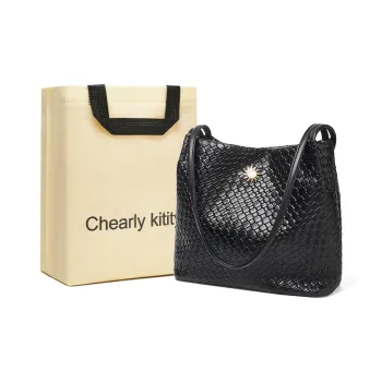 Chearly Kitity Synthetic Leather Tote Bag, Shopping Bag, Shoulder Bag Large Size Women's Classic Black