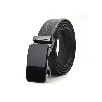 PISHUSHU Commute High End Automatic Buckle Cow Leather Leather Belts Men's Black Width  3.5cm