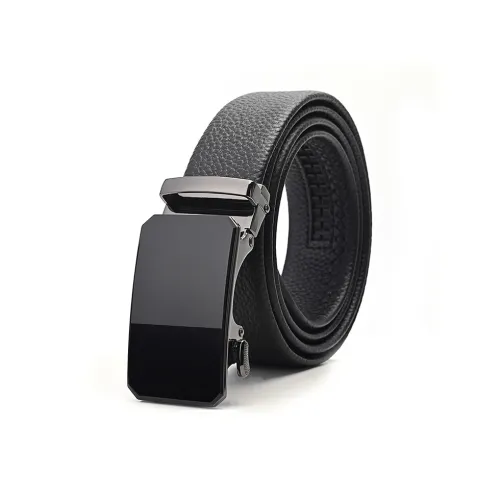 PISHUSHU Commute High End Automatic Buckle Cow Leather Leather Belts Men's Black Width  3.5cm