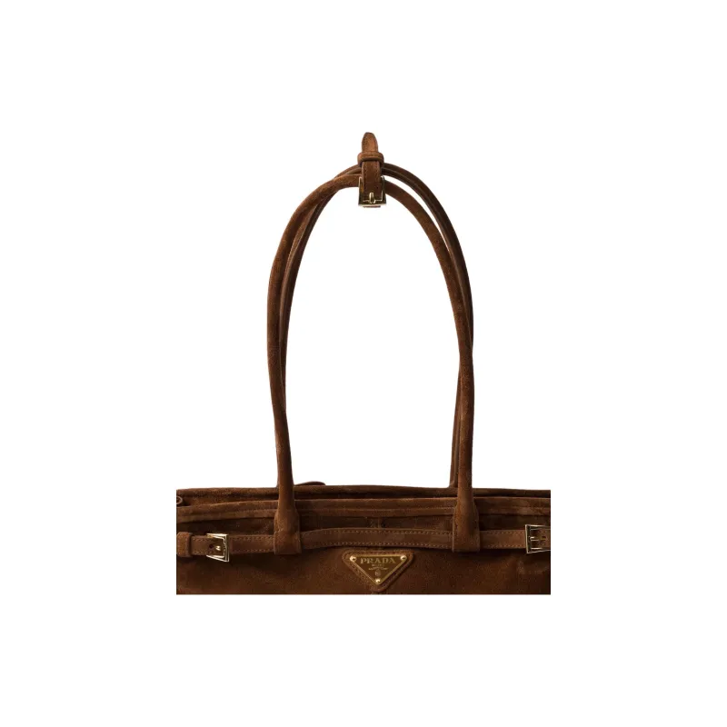 PRADA Suede One Shoulder Handbag Medium Size Women's Cocoa Brown-3