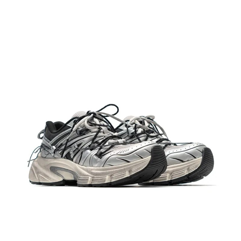 Mule Donkey Cushioned Wear Resistant Breathable Low Top Chunky Sneakers Unisex Silver-3