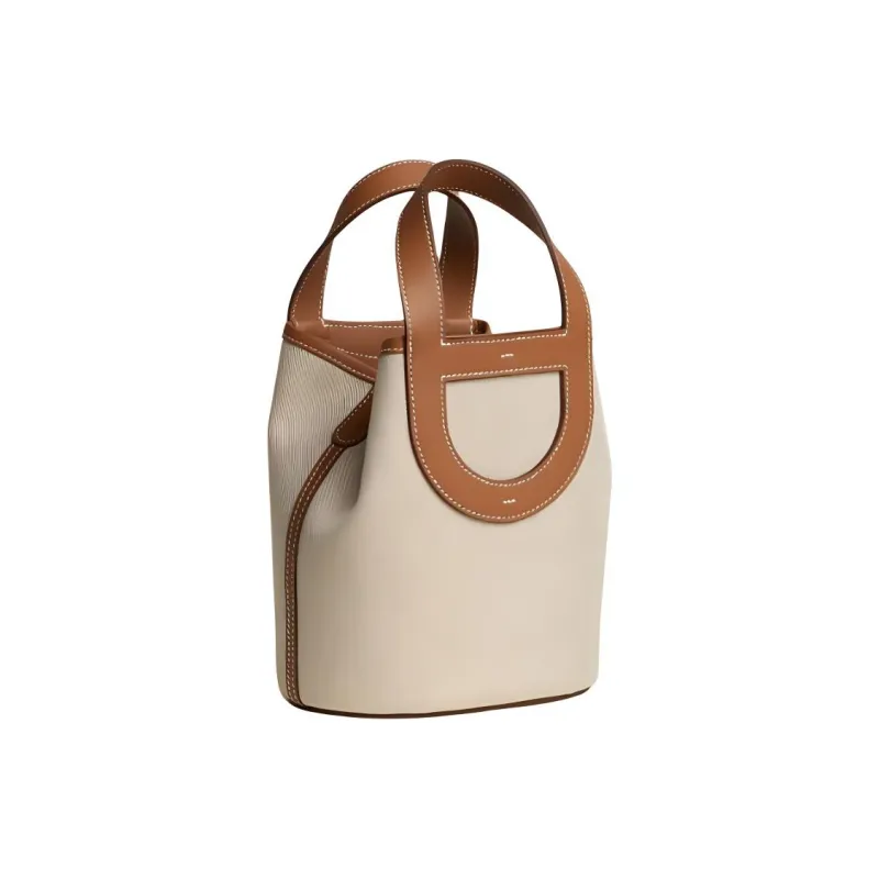 HERMES In The Loop Canvas With Swift Calfskin Vegetable Basket Pig Nose Bucket Bags Handbags Women's Light Beige-2
