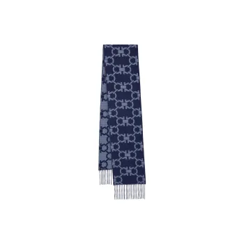 FERRAGAMO Wool Knit Scarves Men's Blue
