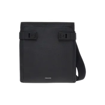 FERRAGAMO Stamped Calfskin Crossbody Bag Shoulder Bag Men's Black