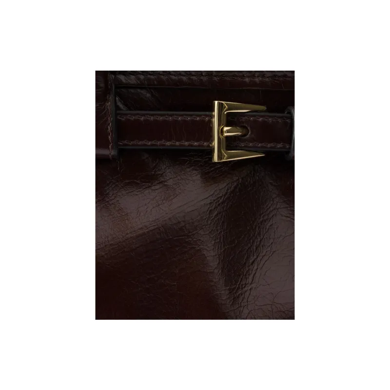 PRADA Leather One Shoulder Handbag Medium Size Women's Dark Brown-4