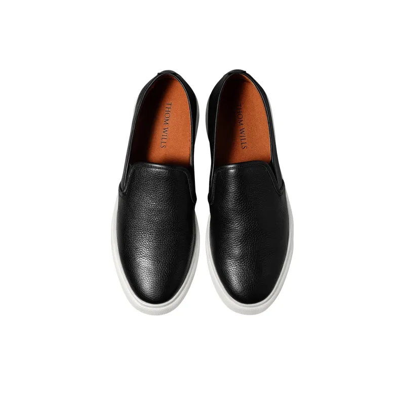THOM WILLS Minimalist Style Versatile Slip on White Sneakers Casual Skateboard Shoes Men's-9