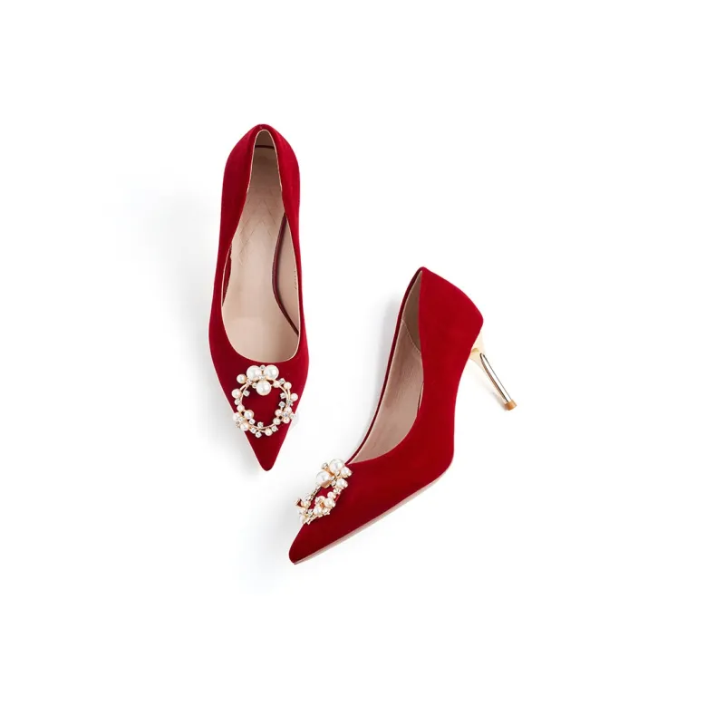 AOKANG Slim Heel High Heels Red-1