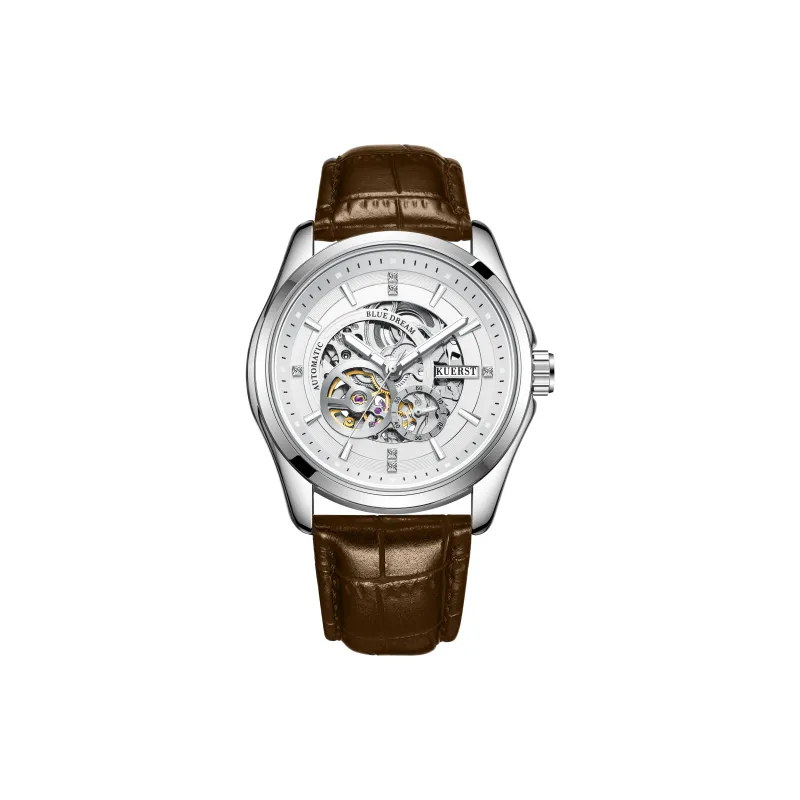 KUERST Automatic Mechanical Movement Genuine Leather Strap Men's Watches White Dial-9