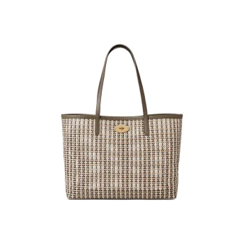 Mulberry Bayswater Leather Tote Bag Shopping Bag Handbag Women's Linen Green With Beige Accents