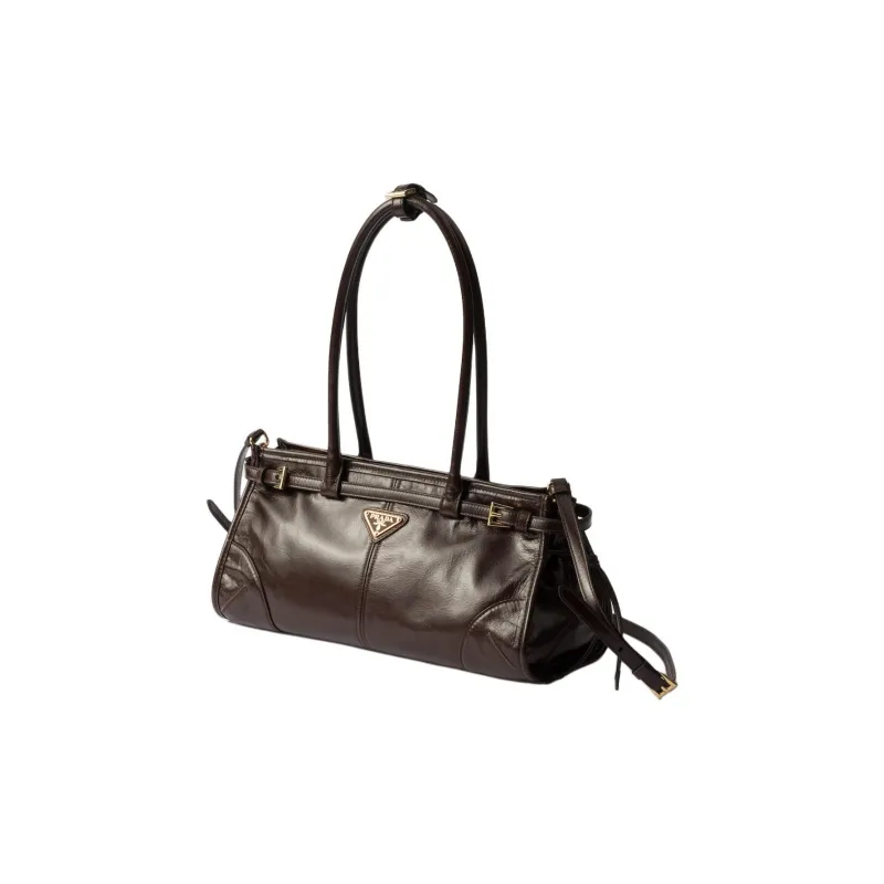 PRADA Leather One Shoulder Handbag Medium Size Women's Dark Brown-1