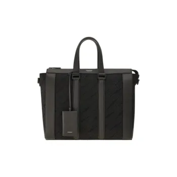 FERRAGAMO Calfskin Patchwork Fabric Shoulder Bag Crossbody Bag Handbag Men's Black